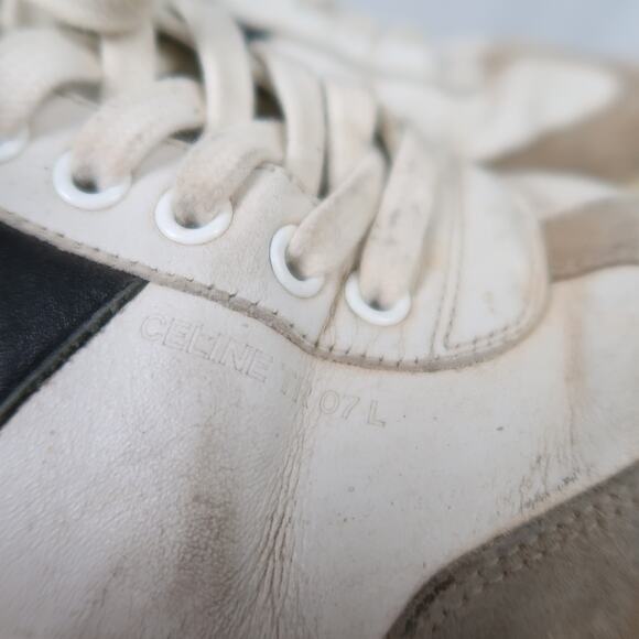 Celine Triomphe Low Lace-Up Sneaker Plain Logo Calfskin Suede Mens 9 - Picture 8 of 10